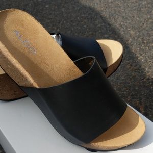 Brand New, Black Aldo Wedge Sandal - Size 9